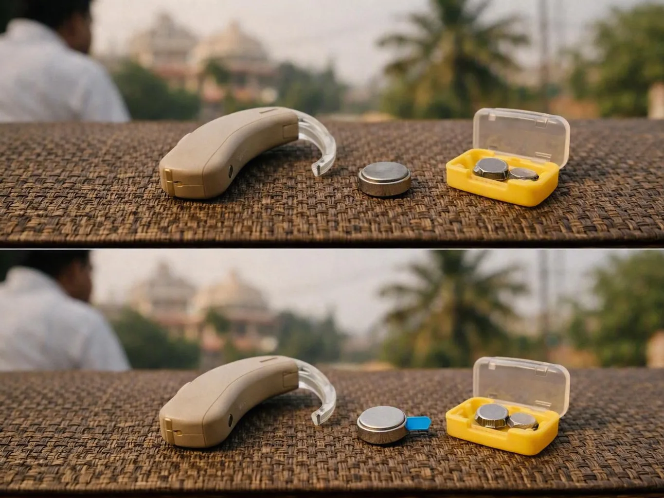 Audiologist testing an adult’s hearing in a clinic room