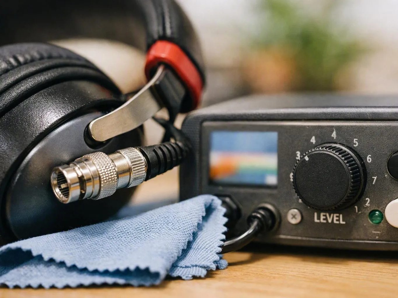 Patient examining a rechargeable hearing aid during consultation