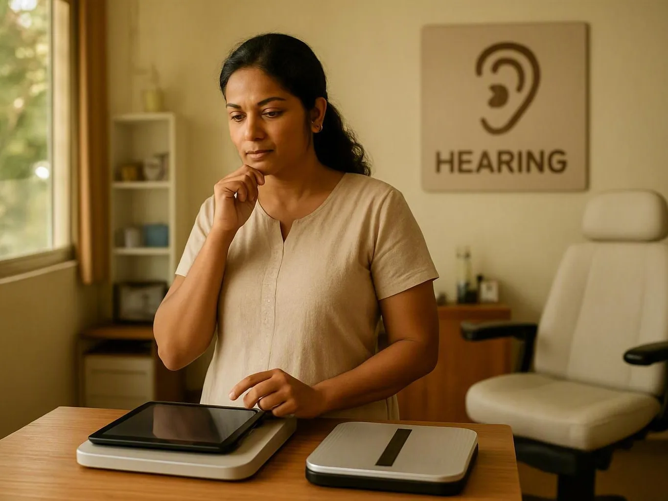 Child hearing assessment preparation at a Bhubaneswar, Odisha clinic